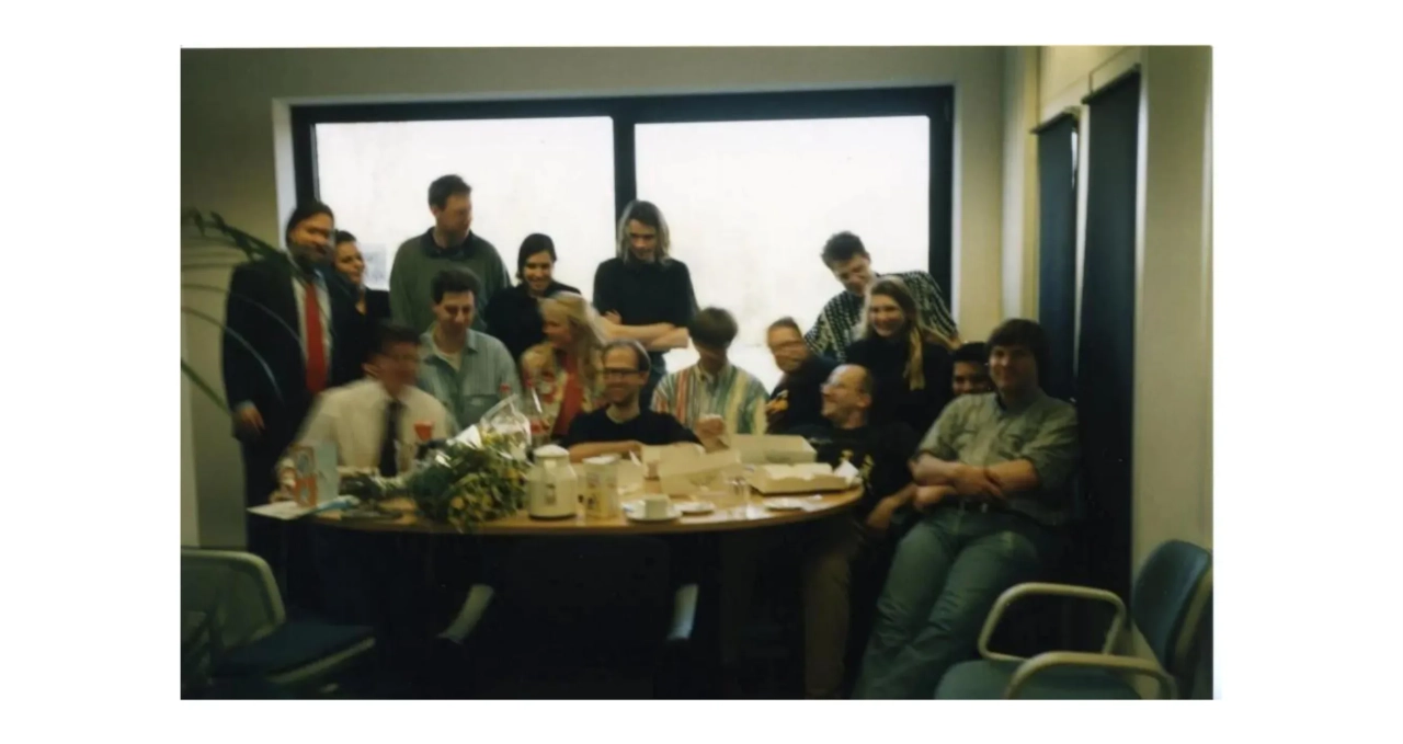 Photo (blurry) of the DigiCash team in 1995