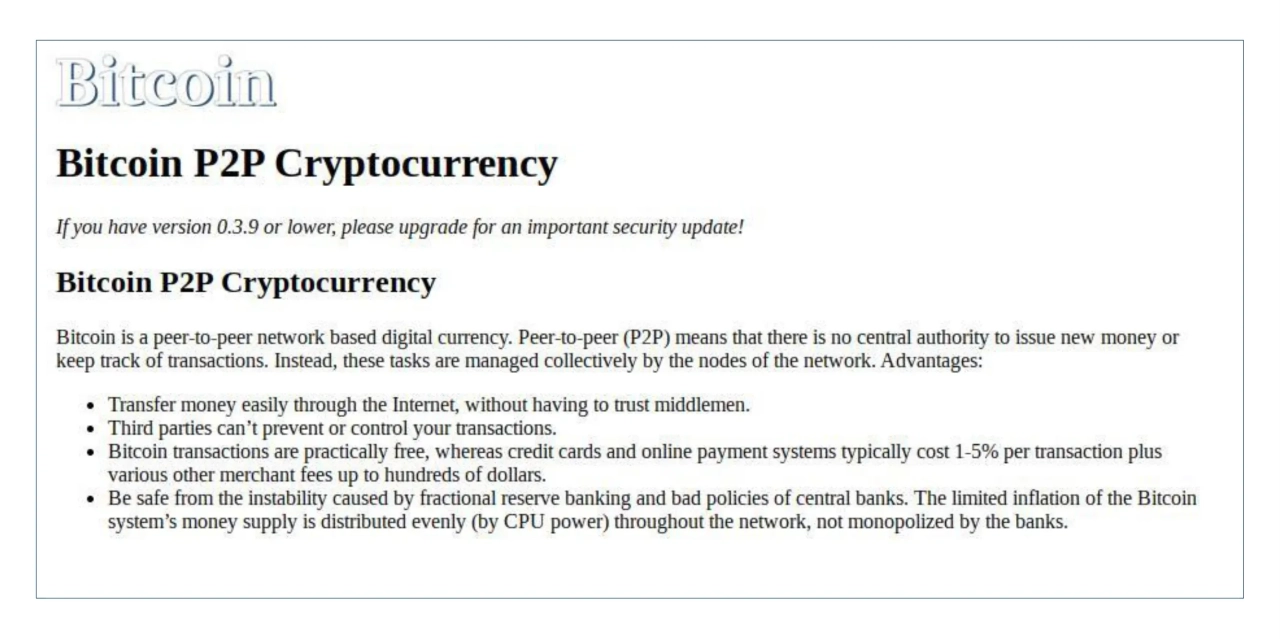 Snapshot of Bitcoin.org from December 5, 2010