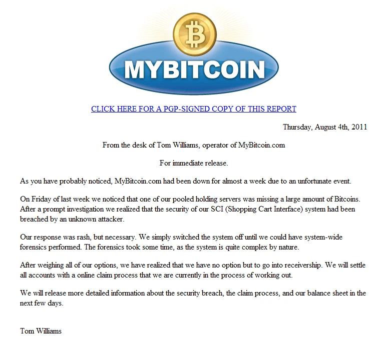 Announcement by Tom Williams, August 4, 2011