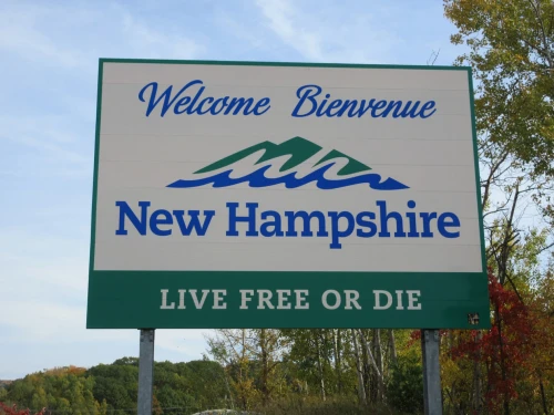 Welcome sign at the entrance of New Hampshire in 2018