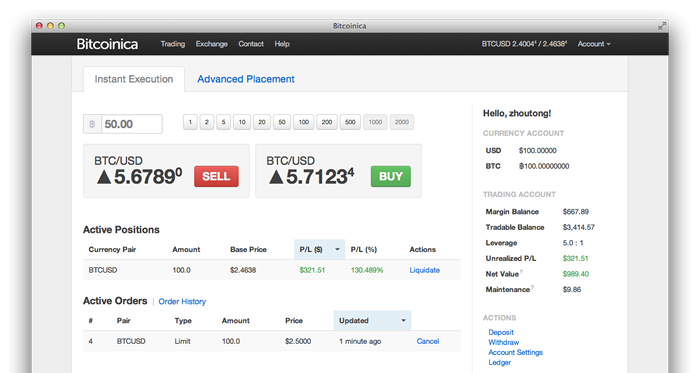 Bitcoinica interface in February 2012