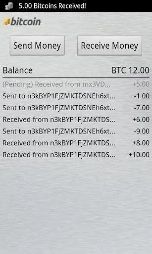 Bitcoin Wallet for Android interface in July 2011