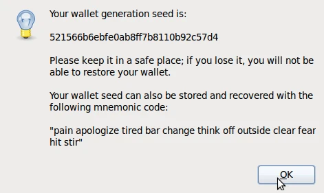 Electrum seed and mnemonic phrase in 2012