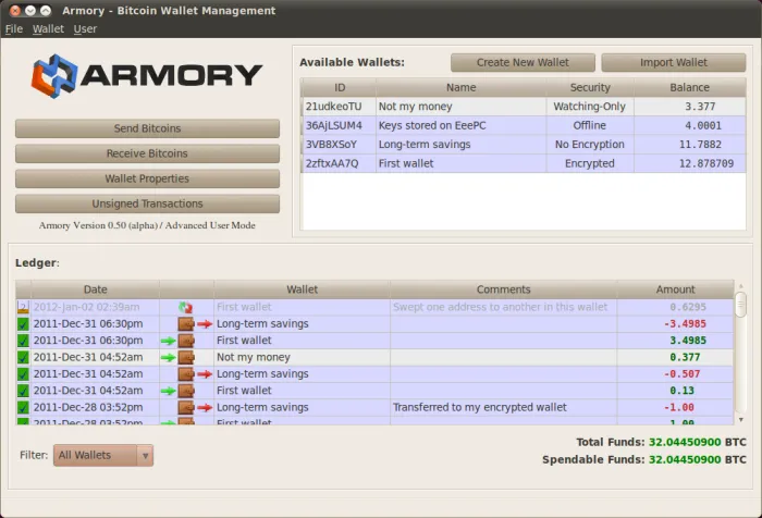 Armory wallet interface in January 2012