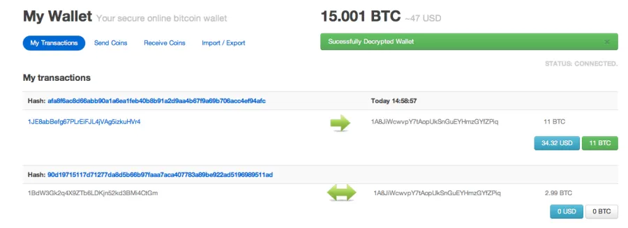 My Wallet interface in December 2011