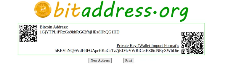 Paper wallet generated with BitAddress in September 2011