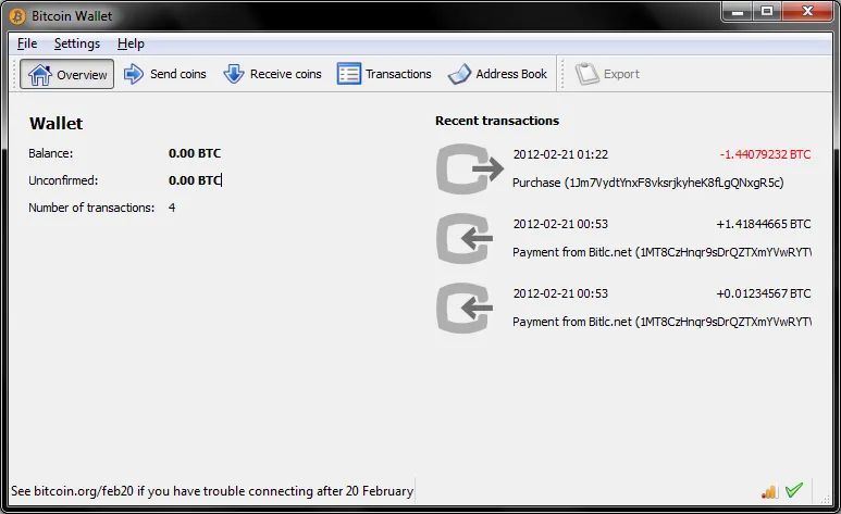 Bitcoin-Qt 0.5.2 screenshot in February 2012