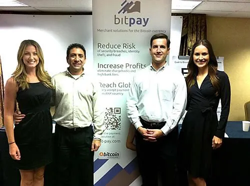 The BitPay team at CES in Las Vegas in January 2012, from left to right: Stephanie, Tony Gallippi, Stephen Pair, Alison Skipper