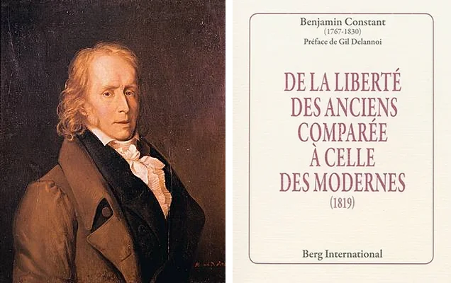 Portrait of Benjamin Constant (1767-1830) and his work De la liberte des anciens comparee a celle des modernes (1819)