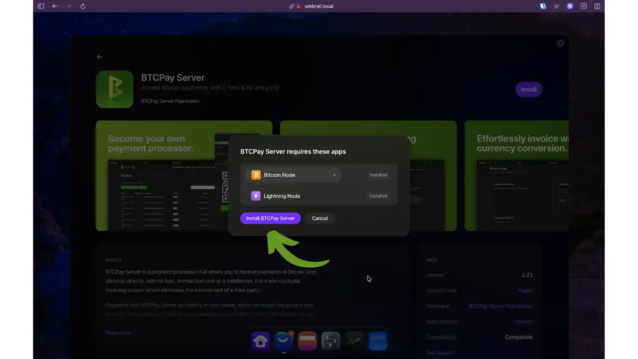 Dépendances requises pour BTCPay Server