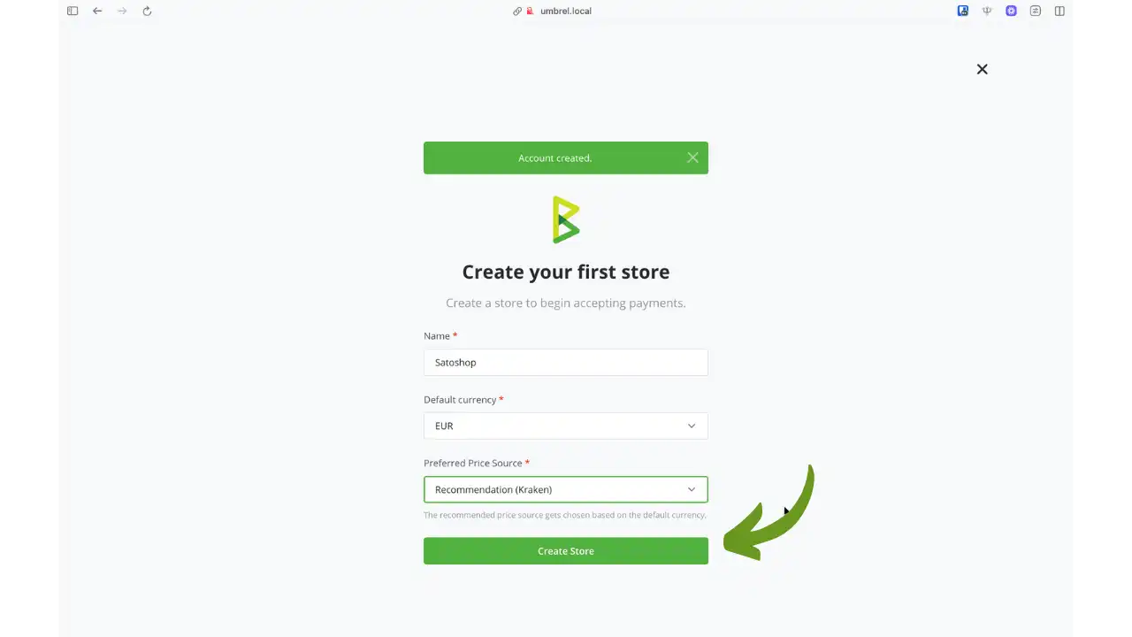 Création du premier magasin BTCPay Server