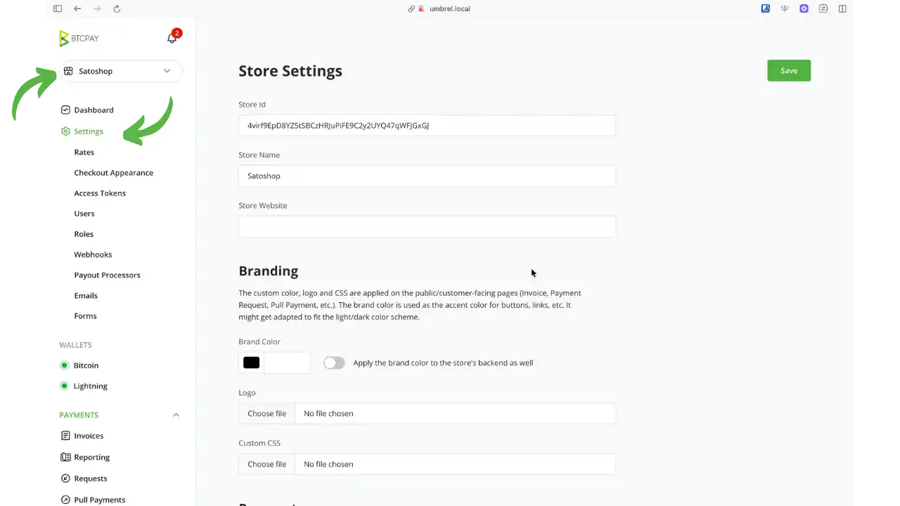 Paramètres du magasin