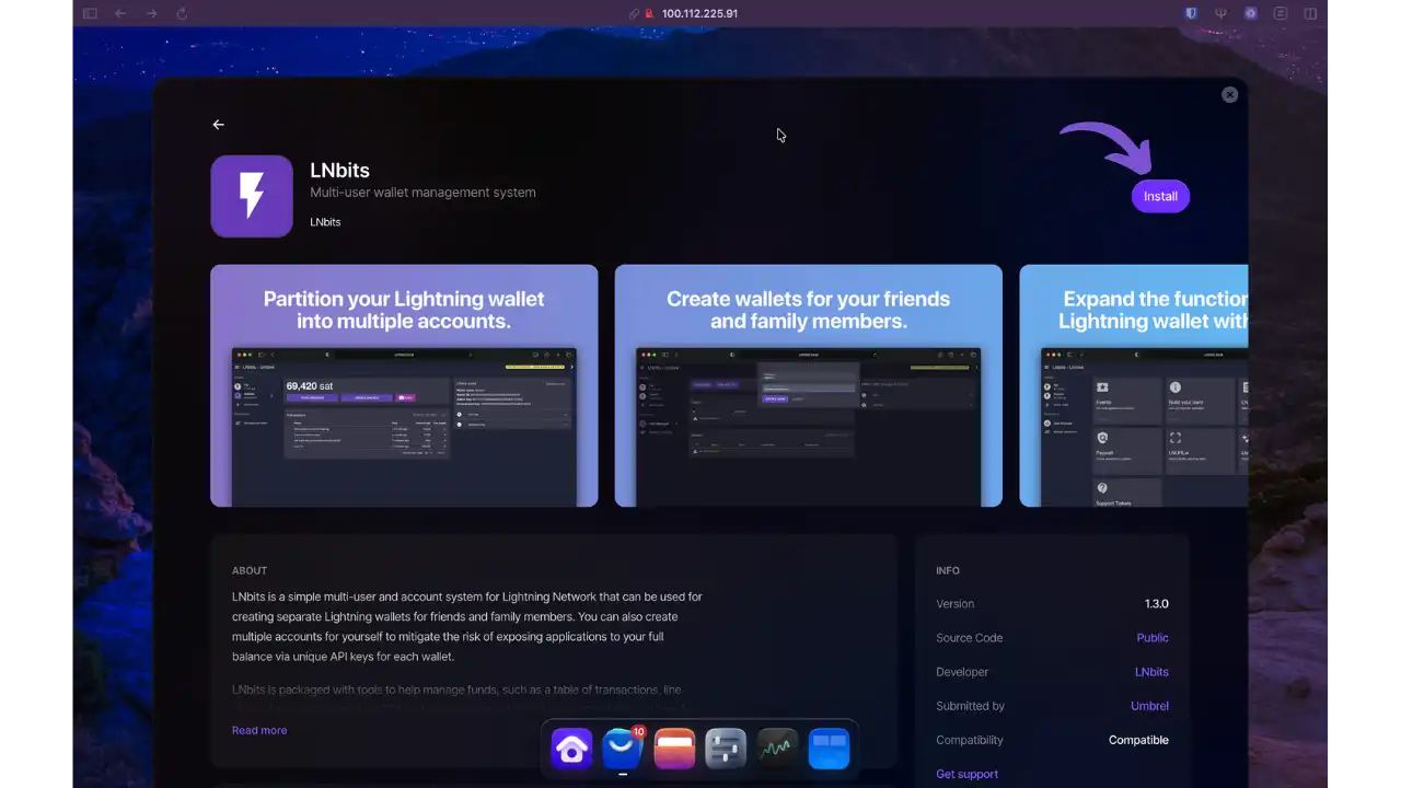Installation LNbits Umbrel