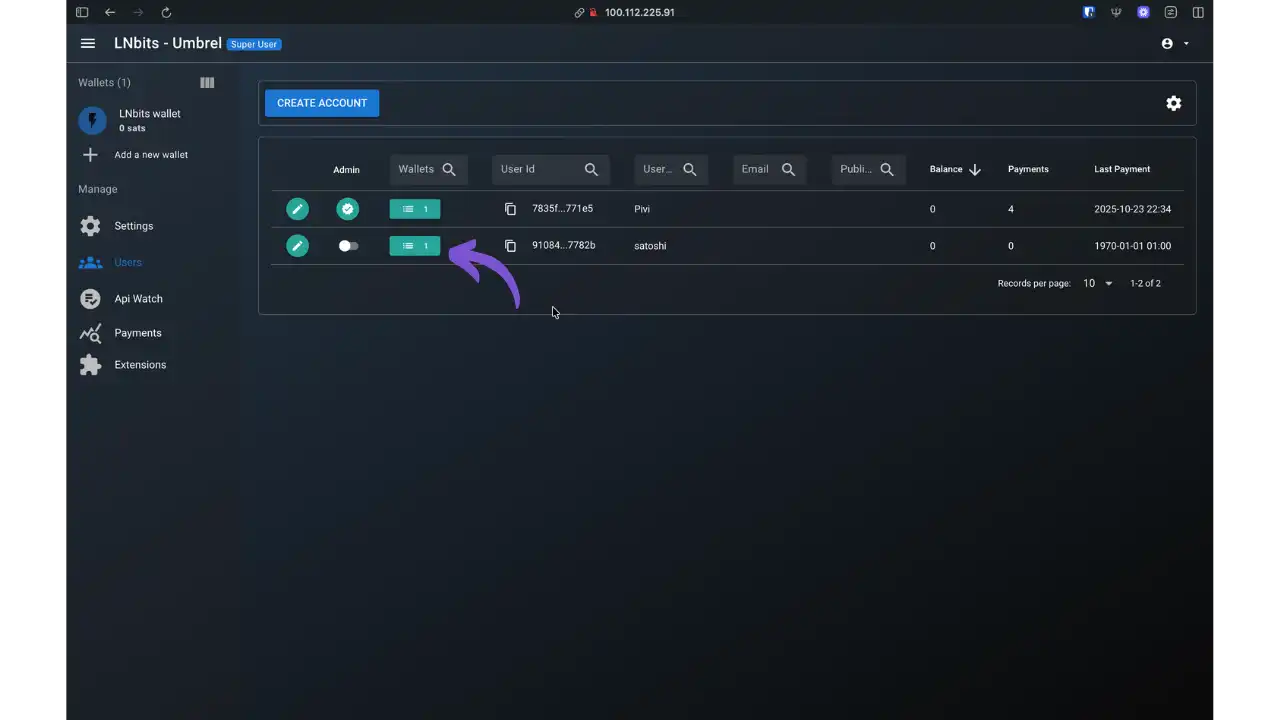 Liste des utilisateurs