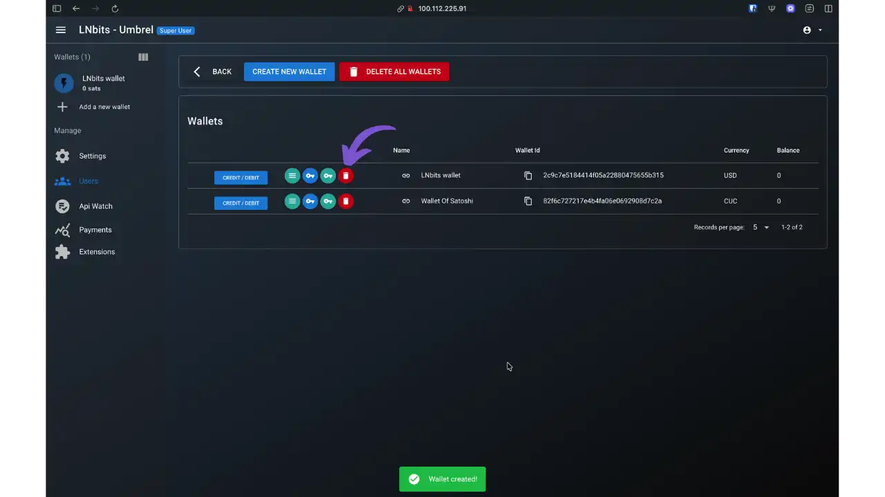 Confirmation wallet créé