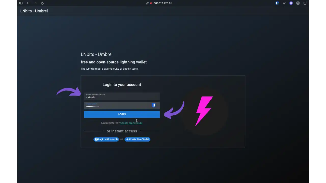 Connexion utilisateur satoshi