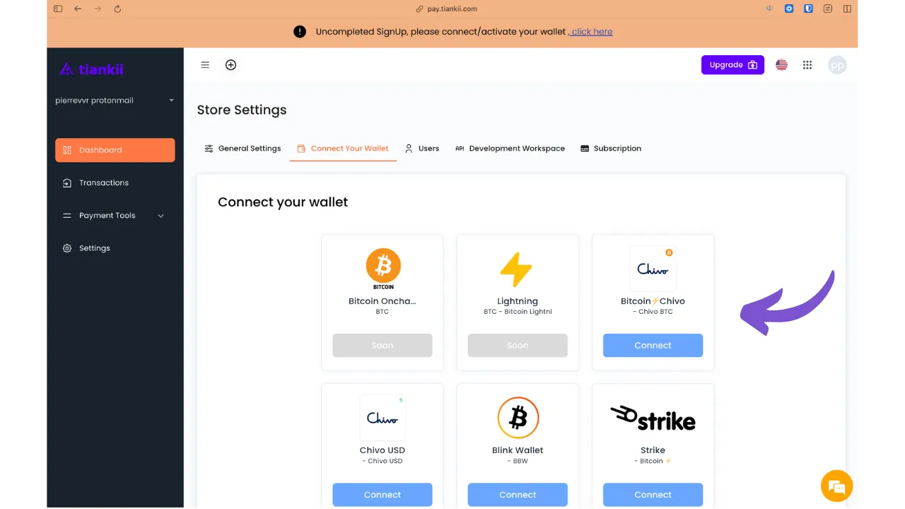 Options de connexion wallet