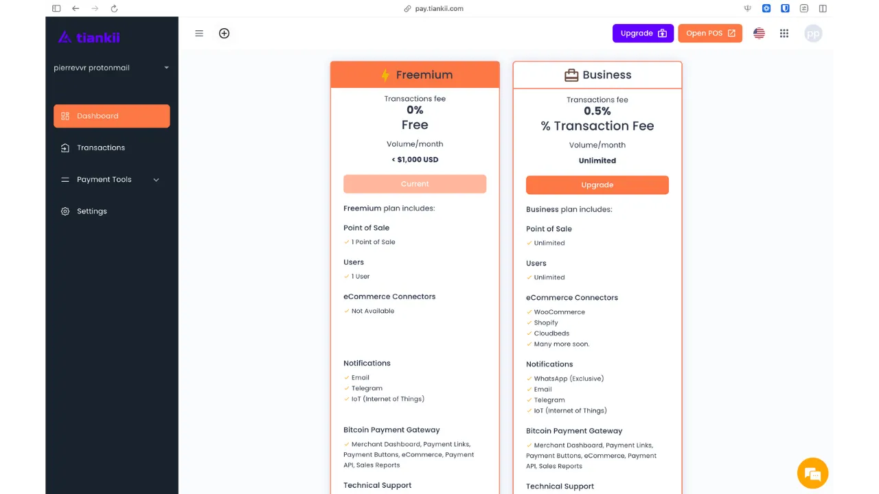 Comparaison plans Freemium et Business
