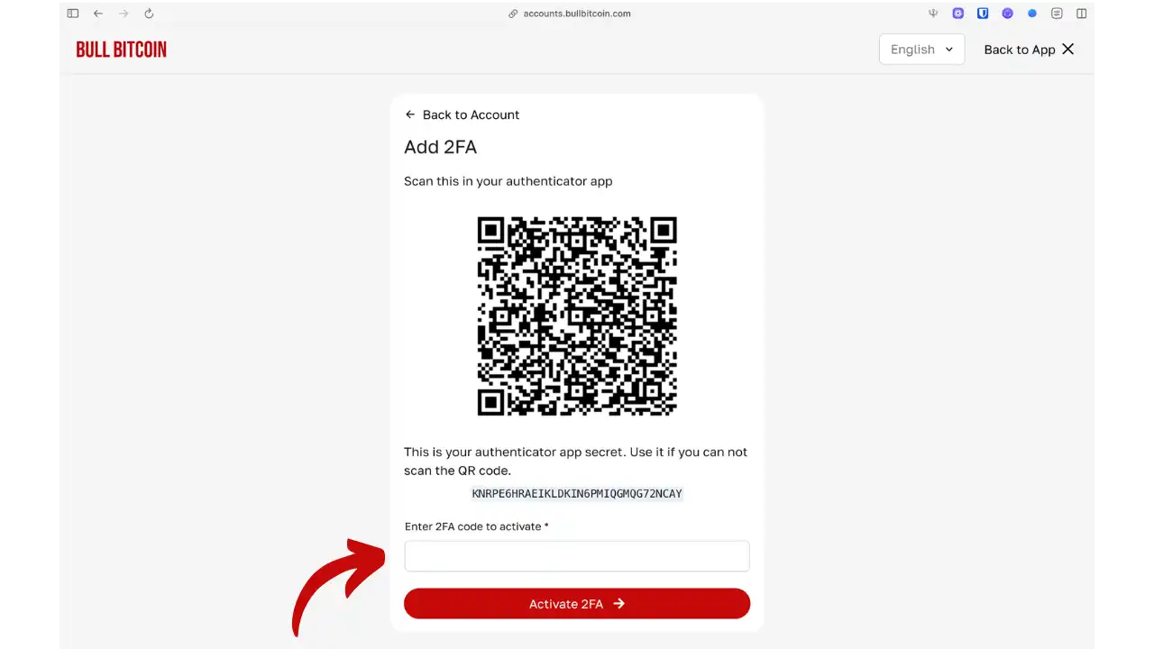 QR code 2FA Bull Bitcoin