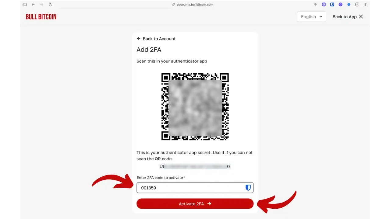 Saisie du code 2FA