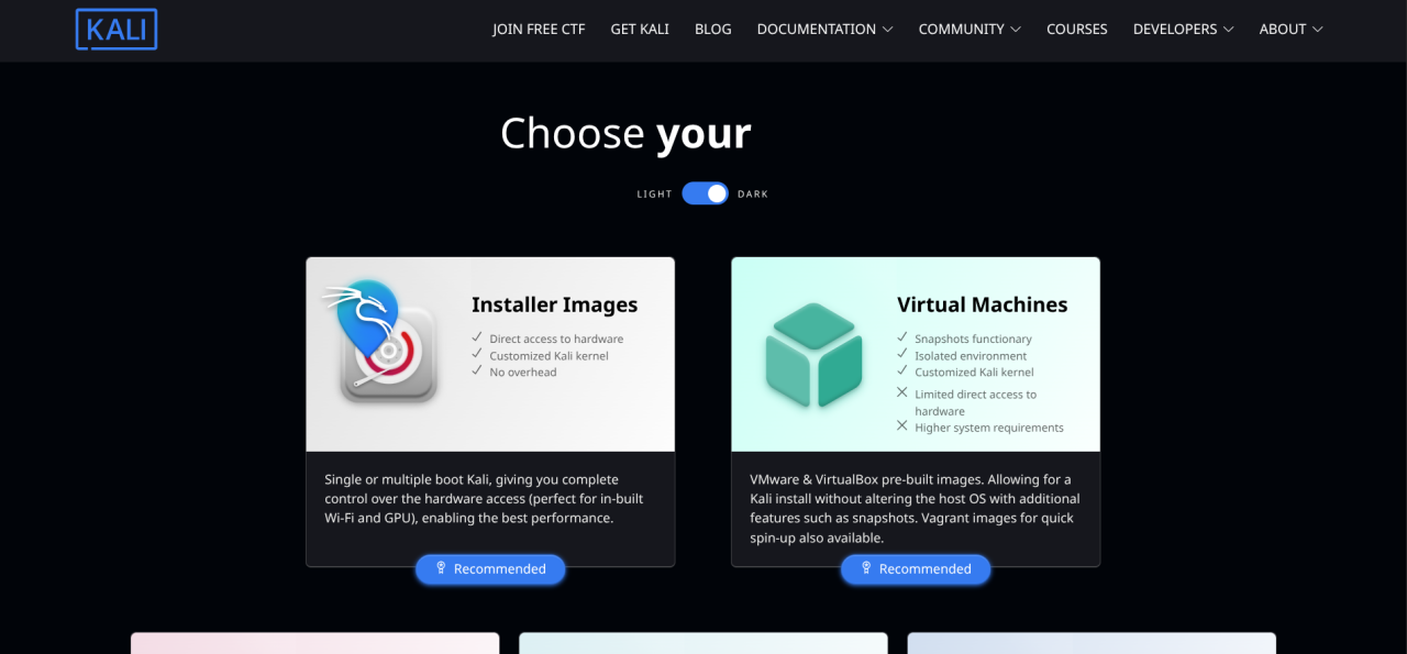 Page de téléchargement Kali