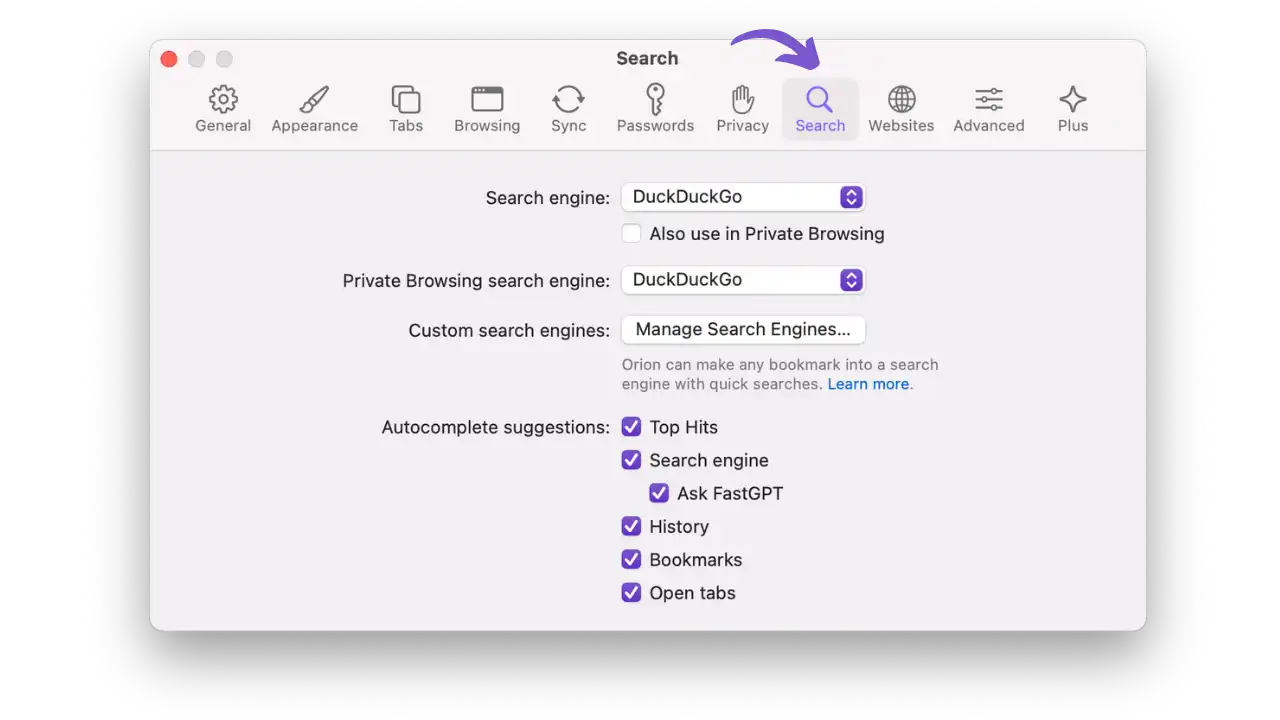 Configuration du moteur de recherche