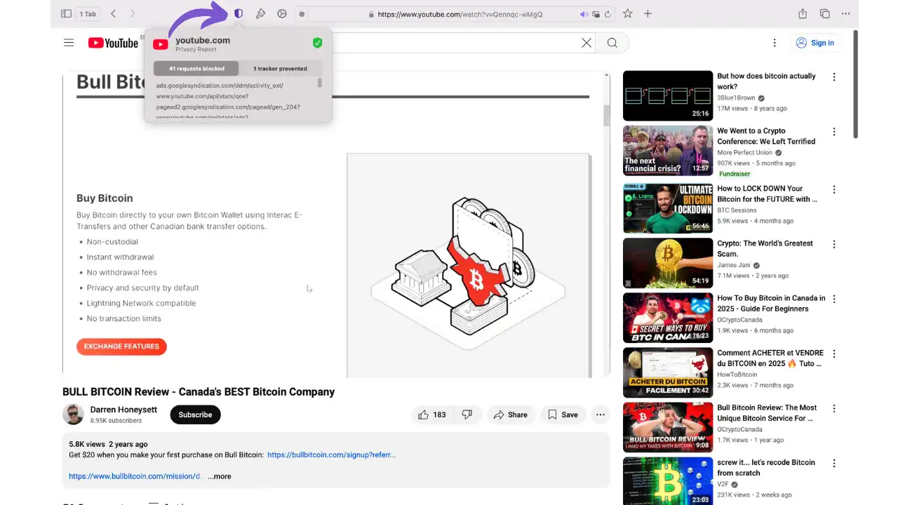 YouTube avec Privacy Report