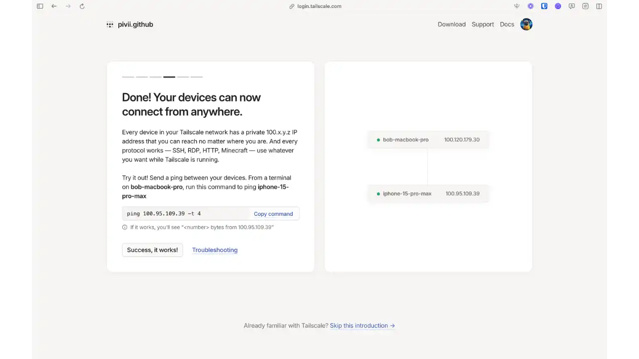 Test de connectivité entre appareils