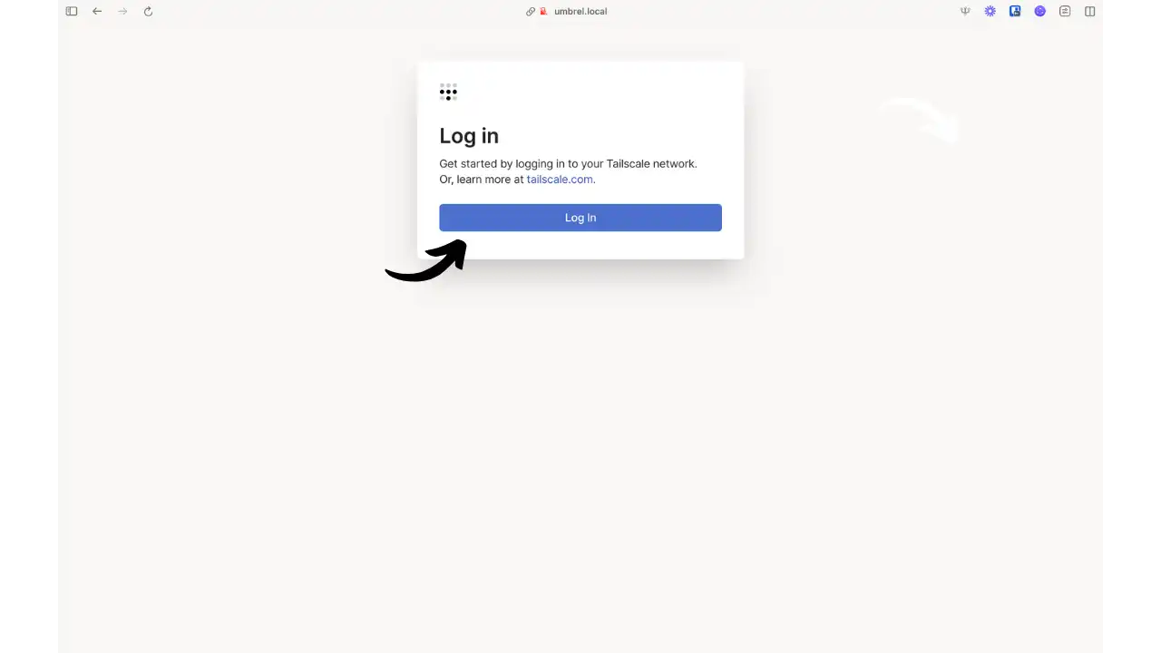 Écran de login Tailscale dans Umbrel