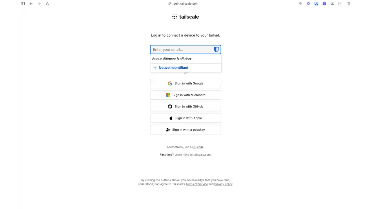 Page d'authentification Tailscale
