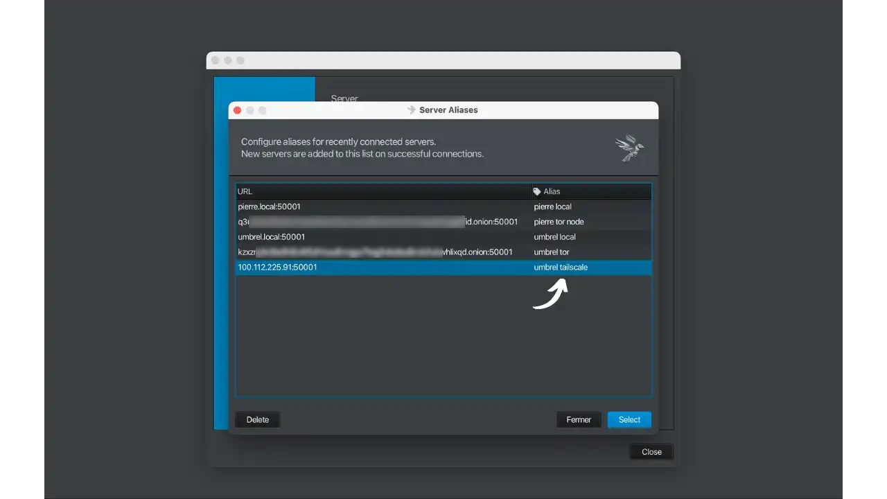 Liste des serveurs Electrum dans Sparrow