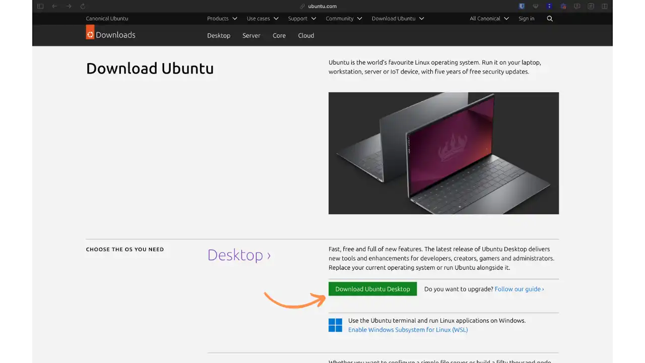 Page de téléchargement Ubuntu