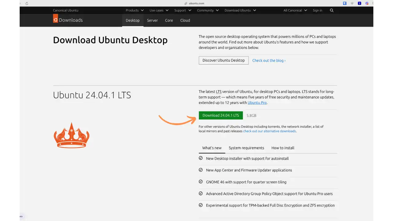 Sélection de la version Ubuntu