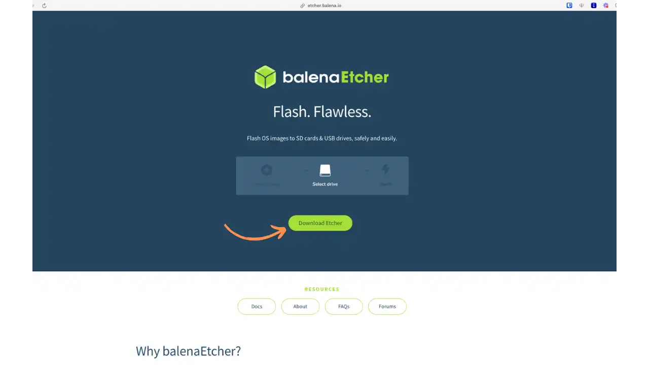 Page de téléchargement Balena Etcher