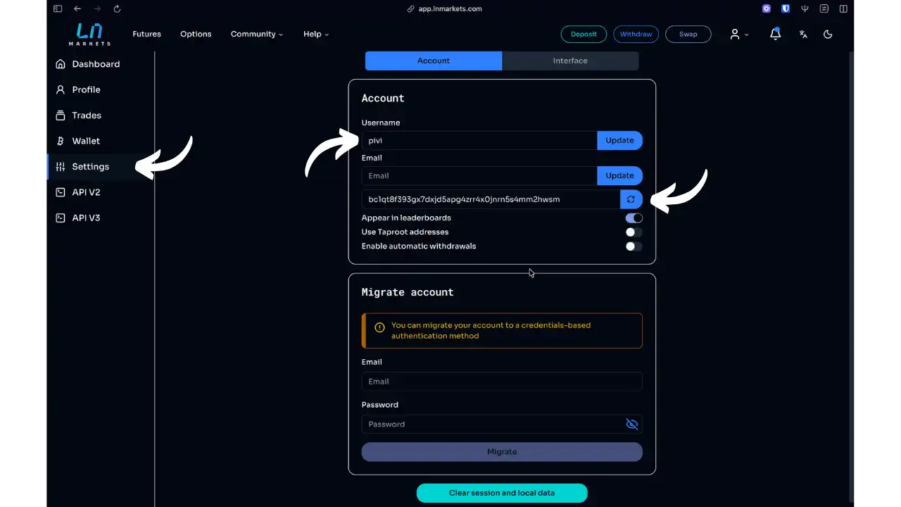 Paramètres de la plateforme