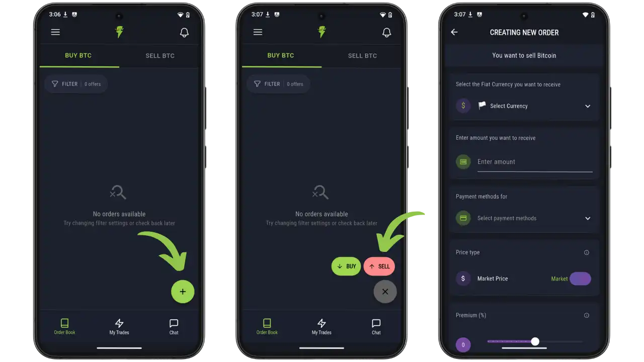 Boutons de création d'ordre