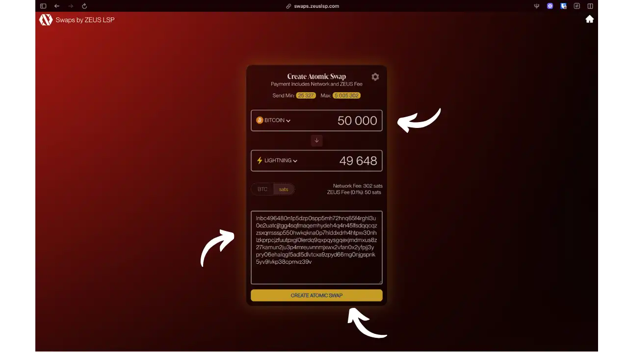 Interface de création de swap