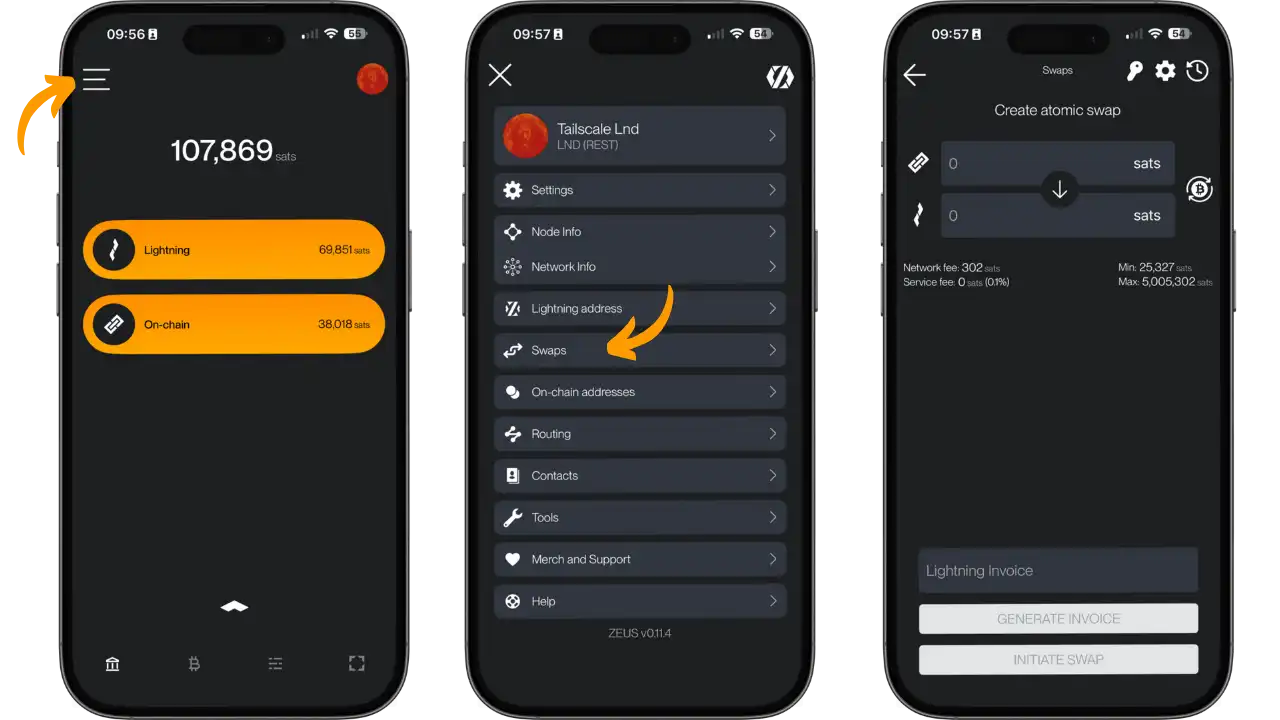Navigation vers les swaps dans Zeus
