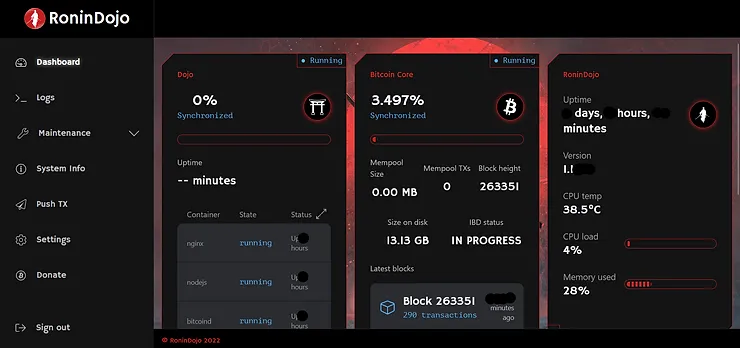 RoninUI web interface management panel