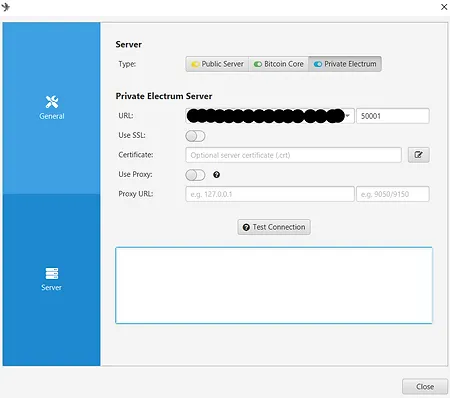 Sparrow Wallet connection interface to an electrs