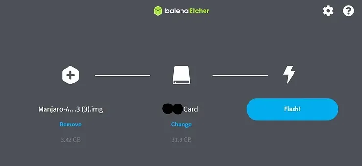 Burn disk image with Etcher