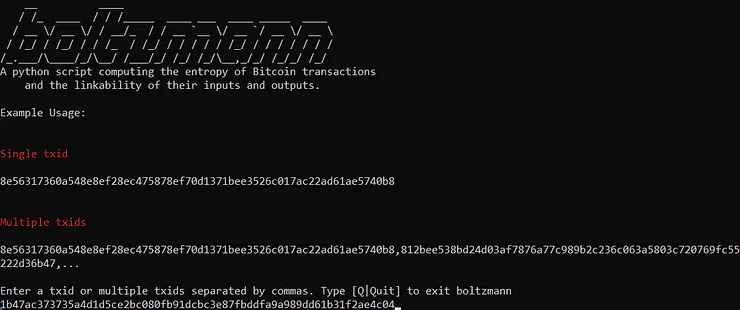 Enter a TXID to study on Boltzmann Calculator