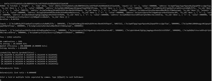 Printing of Boltzmann Calculator data for this TXID