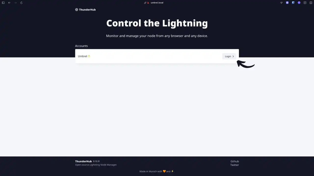 Page de connexion de ThunderHub