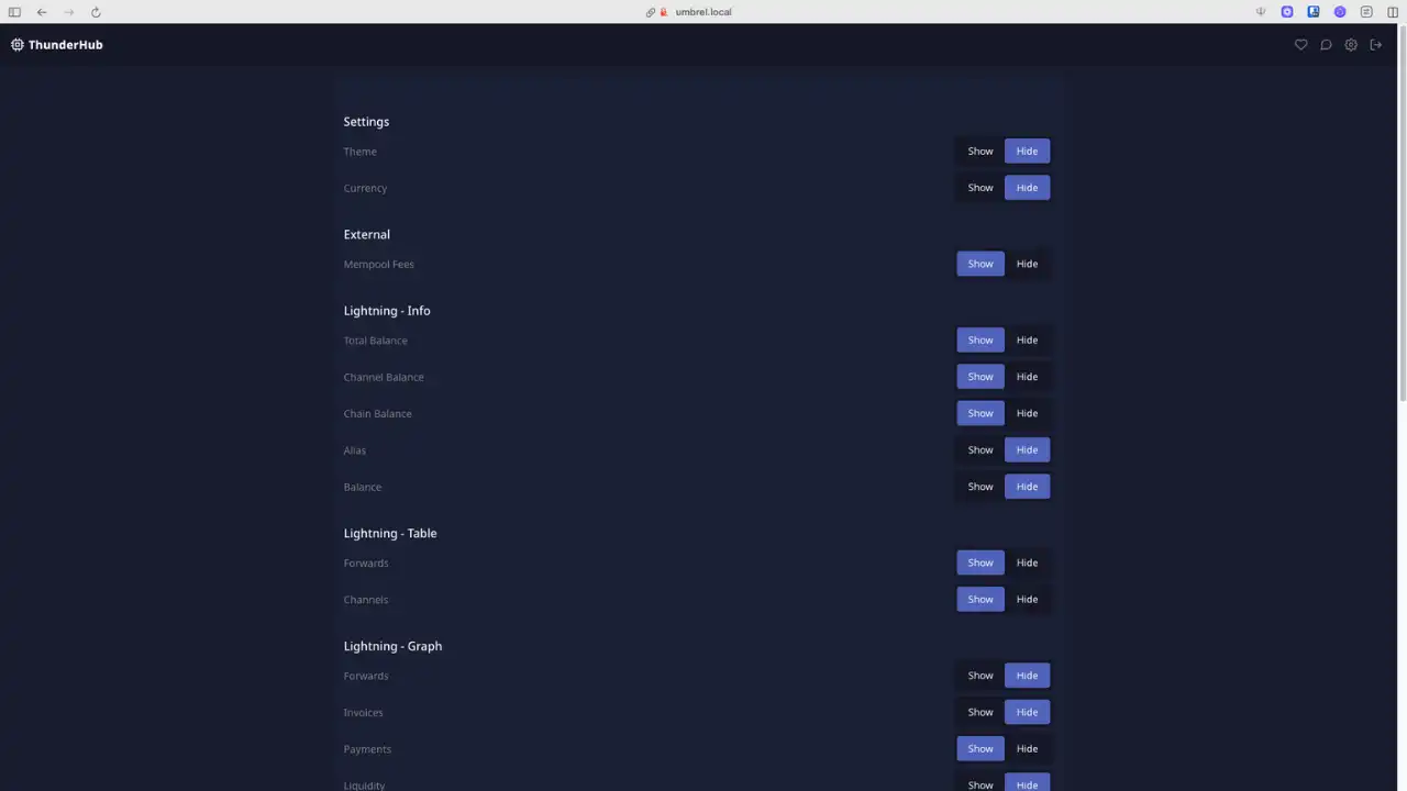 Paramètres des widgets du Dashboard