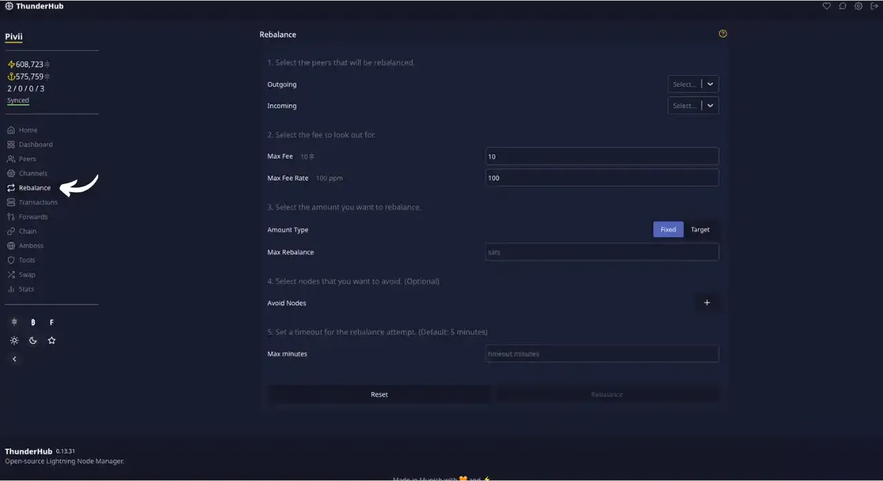 Interface de rebalance des canaux