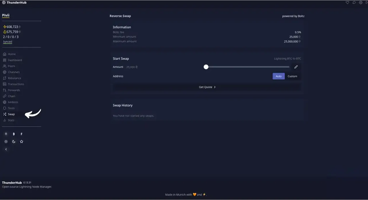 Interface de swap via Boltz