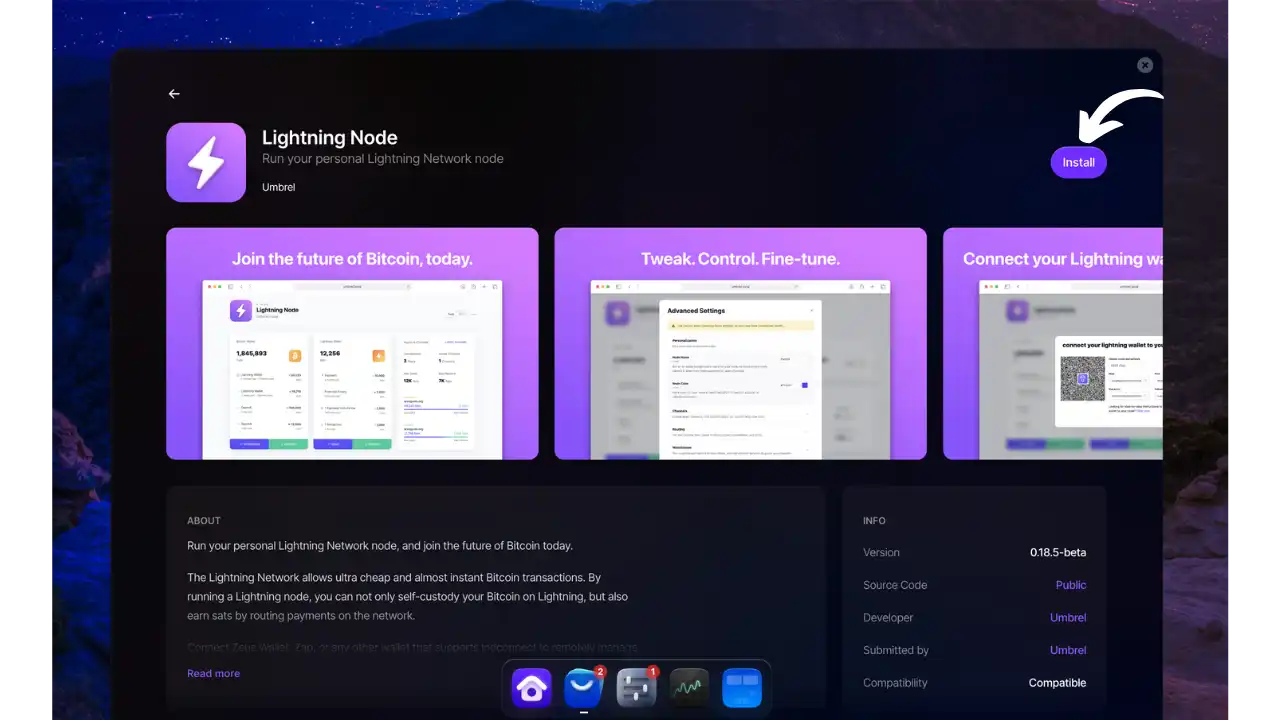 Installation de Lightning Node depuis l'App Store Umbrel