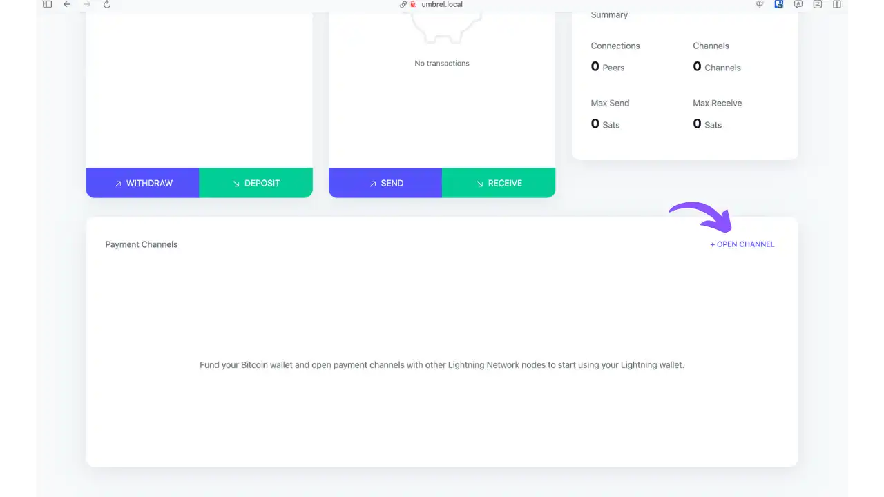 Bouton d'ouverture de canal