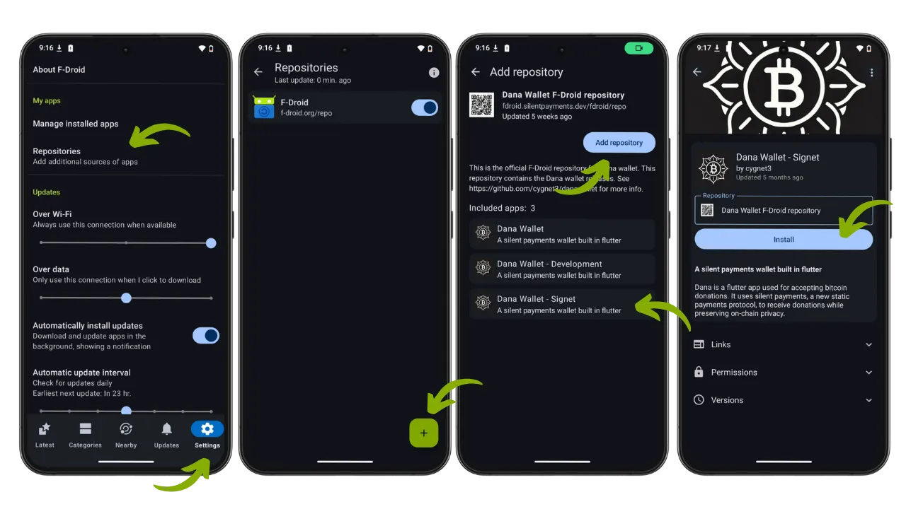 Ajout du dépôt F-Droid et installation de Dana Wallet - Signet